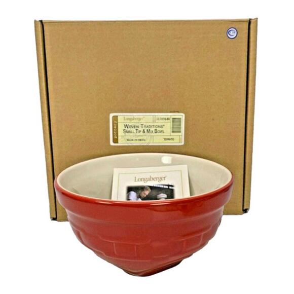 Longaberger‎ SMALL TIP and MIX BOWL Tomato Red Woven Traditions NIB Flyer - Picture 1 of 12